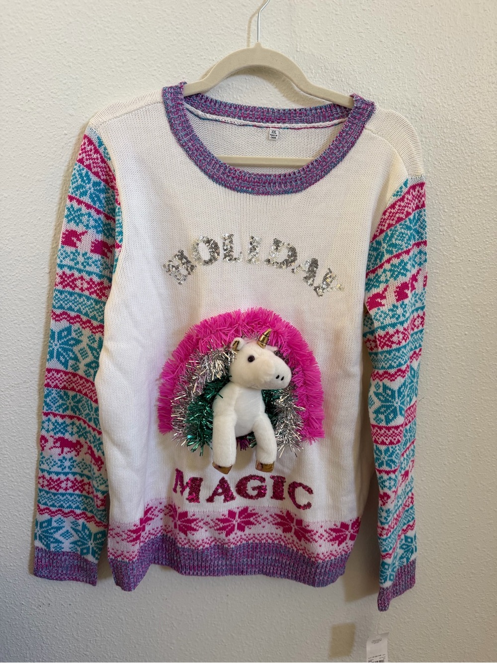 “Ugly” Christmas holiday magic unicorn sweater